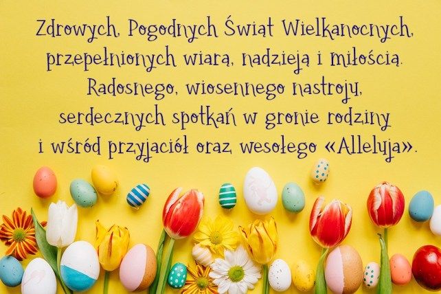 Żółta kartka z tulipanami i życzeniami